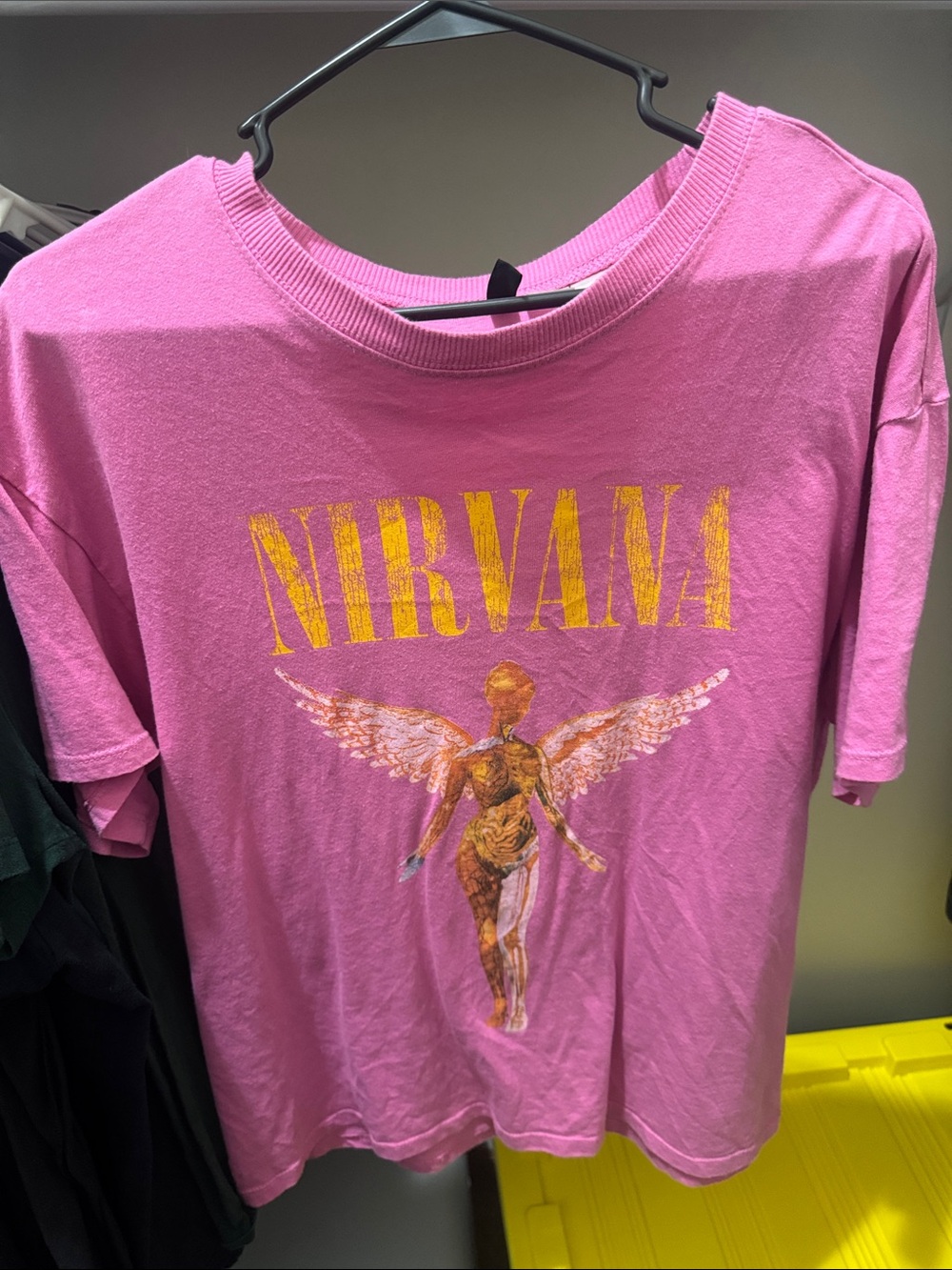 H&M Pink Nirvana Graphic Short-Sleeve Tee with Yellow Logo